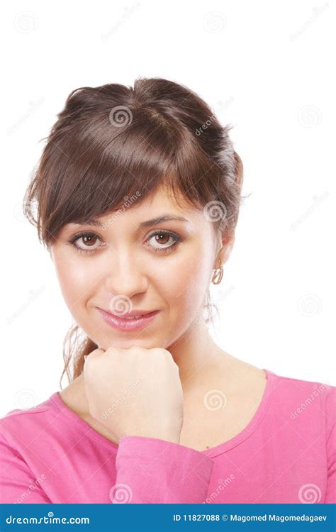 Brunette Leaning On Own Fist Stock Photo Image Of Woman Serene 11827088