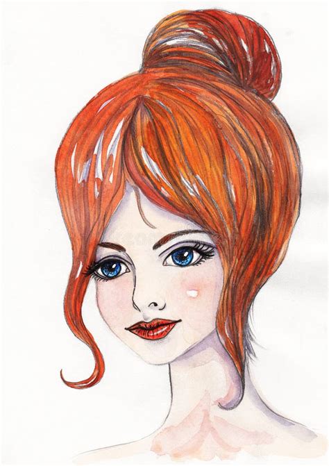 Portrait D Aquarelle D Une Belle Jeune Fille Illustration Stock