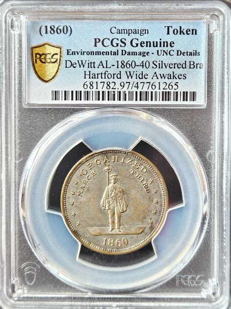 1860 Silvered Lincoln Campaign Token Hartford Wide Awakes Pcgs Unc