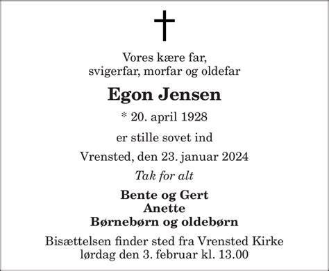 Dødsannonce for Egon Jensen Nordjyske dk