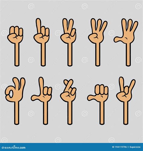 Four Finger Cartoon Hand Gesture Collection Stock Vector Illustration