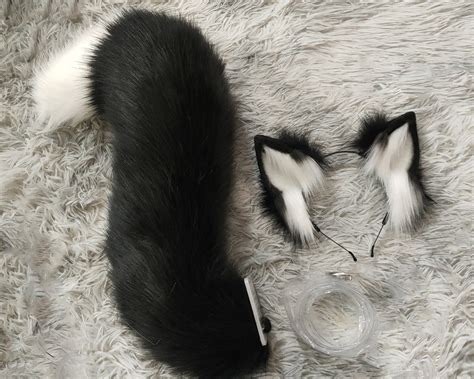 Fox Black Ears Tails Fluffy Fur Ears Black Wolf Ears Tail Faux Etsy