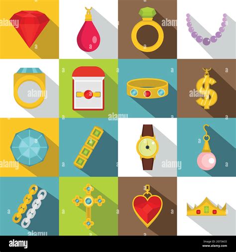 Jewelry Items Icons Set Flat Style Stock Vector Image And Art Alamy