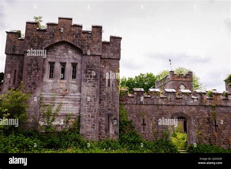 Crenellations And Pointed Arch Gate At The Abandoned Gothic Revival