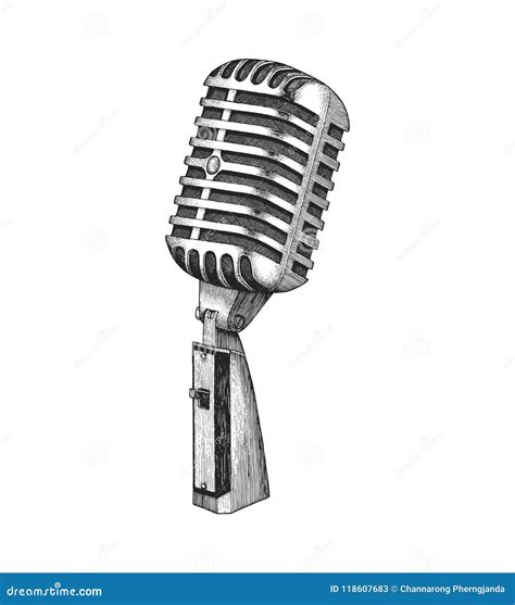 Vintage Microphone Hand Drawing Cartoon Vector