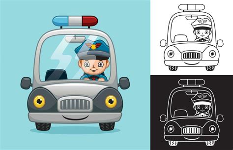 Vector cartoon of little policeman on police car 24085085 Vector Art at Vecteezy