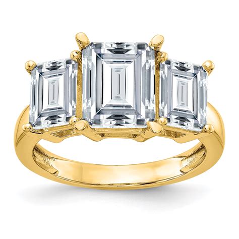 Saris and Things - 14K Yellow Gold Emerald-cut 3-Stone Engagement Ring ... 