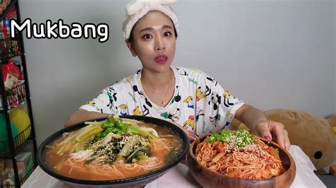 영상길어요엄마표 매운열무물국수와 실비김치비빔국수 아주많이 먹방 Korean Food Spicy Noodle Mukbang Eating Show Youtube