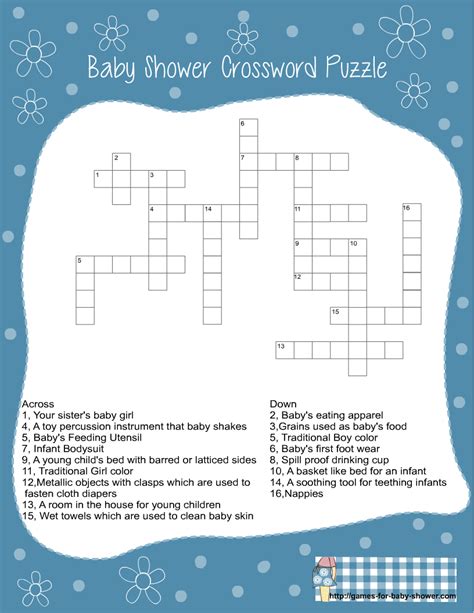 Free Printable baby Shower Crossword Puzzle Game