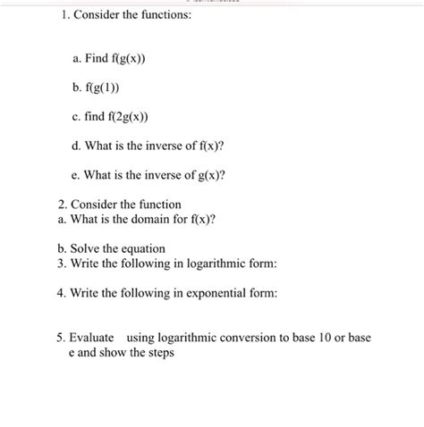 Solved Consider The Functions Find Fgx Fg1 Find