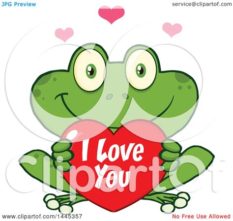 Clipart Of A Cartoon Frog Holding A Valentine I Love You Heart