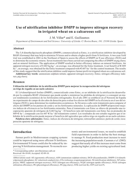 Pdf Use Of Nitrification Inhibitor Dmpp To Improve Nitrogen Recovery