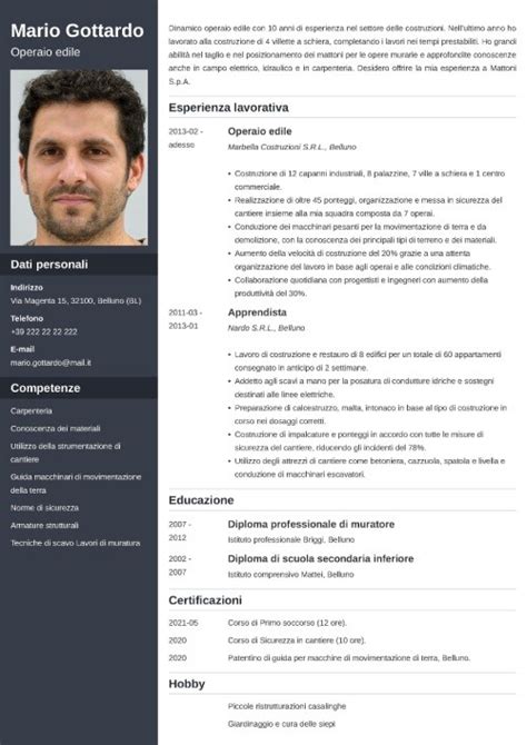 Curriculum Da Muratore Esempi Di CV Per Loperaio Edile