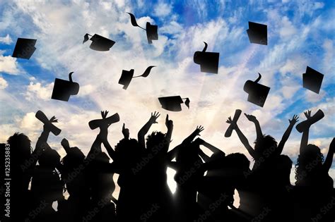 Students Graduate Cap Throwing In Sky Stock Illustration Adobe Stock