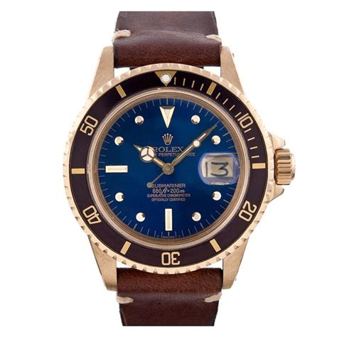 Rolex Yellow Gold Submariner Wristwatch With Faded Brown Bezel Ref