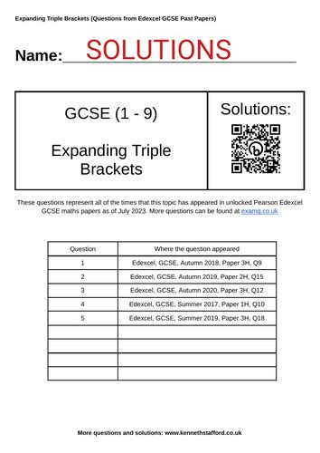 Expanding Triple Brackets. GCSE Maths Past Paper Questions. | Teaching ...