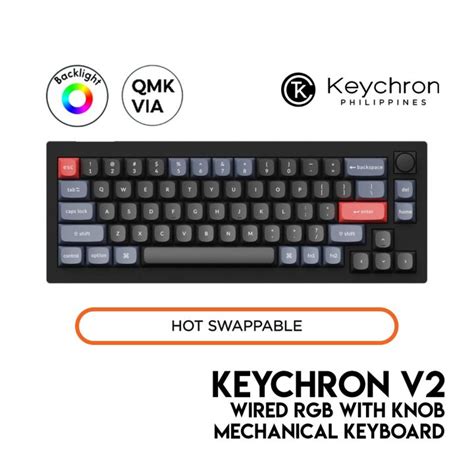 Keychron V Knob Qmk Mechanical Keyboard Carbon Black Wired Rgb Hot Swap Qmk Via