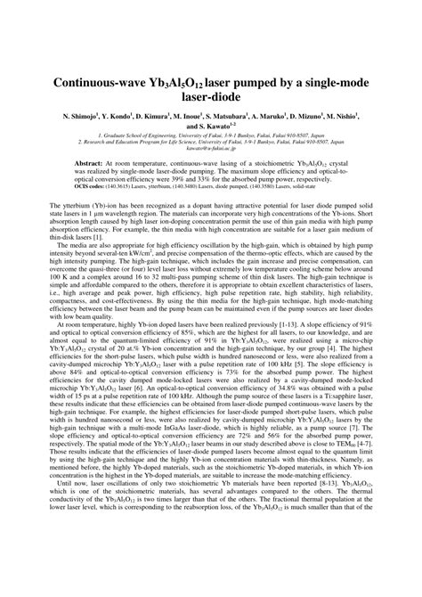 Pdf Continuous Wave Yb Al O Laser Pumped By A Single Mode Laser Diode