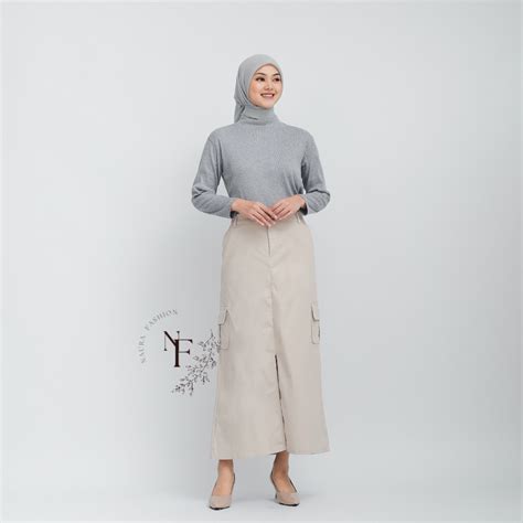 Jual Rok Twill Combed Stretch Belah Tengah Cargo Skirt Wanita Shopee