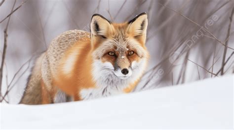 Fond Image Furtive Dun Renard Dans La Neige Fond Un Renard Roux Que