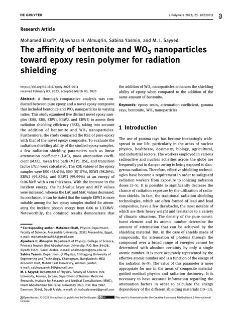 Pdf The Affinity Of Bentonite And Wo3 Nanoparticles Toward Epoxy Resin Polymer For Radiation