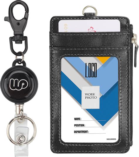 Key Ring Wisdompro Double Sided PU Leather ID Card Badge Holder Wallet