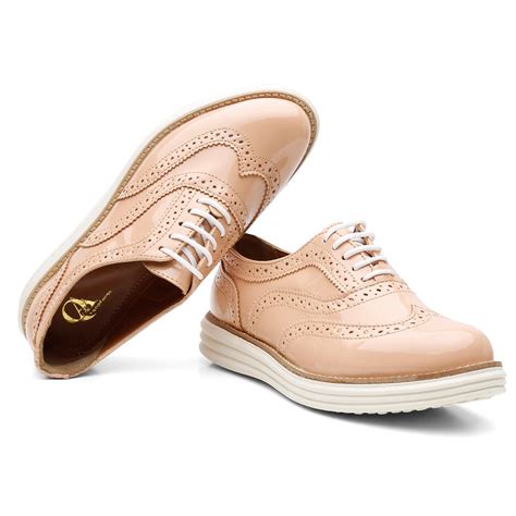 Sapato Oxford Feminino Verniz Nude Q A Cal Ados