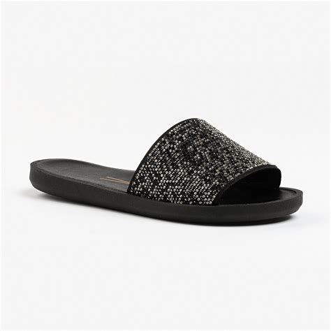 FLAT FEMININO VIZZANO 6363120 EM SINTÉTICO PRETO PRETO CRISTAL