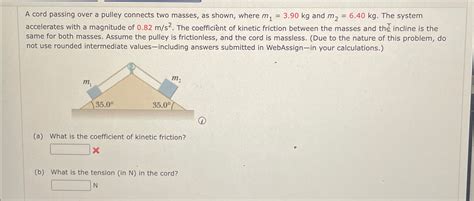 Solved A Cord Passing Over A Pulley Connects Two Masses As