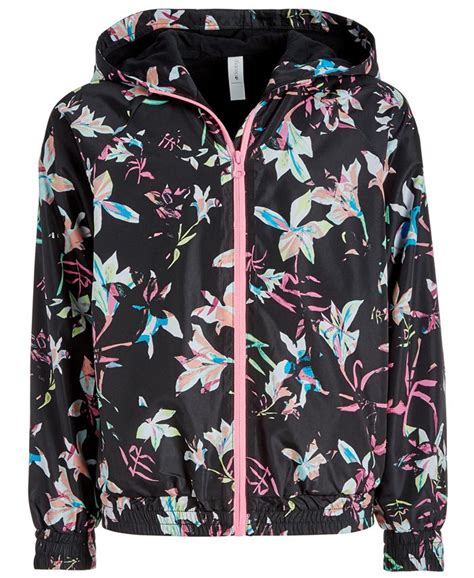 Ideology Big Girls Floral Print Hooded Windbreaker Jacket Created For