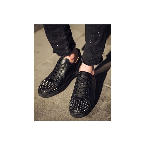 Louis Junior Spikes Black Calf Men Shoes Christian Louboutin