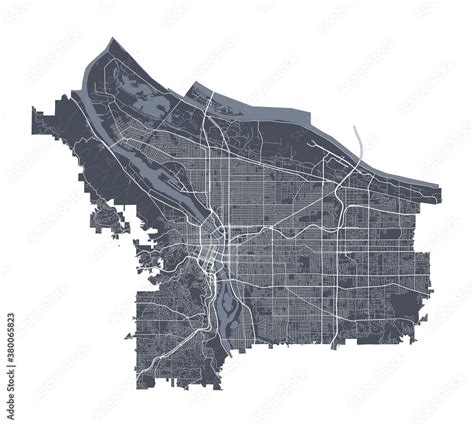 Portland map. Detailed map of Portland city poster with streets ...