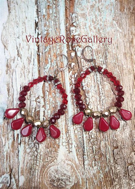 Red Boho Chic Earrings, #VintageRoseGallery , #etsy Red Chandelier ...