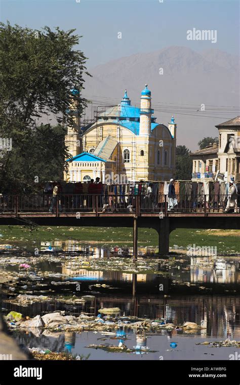 AFGHANISTAN Kabul Bridge crossing polluted Kabul river infront of Shah ...