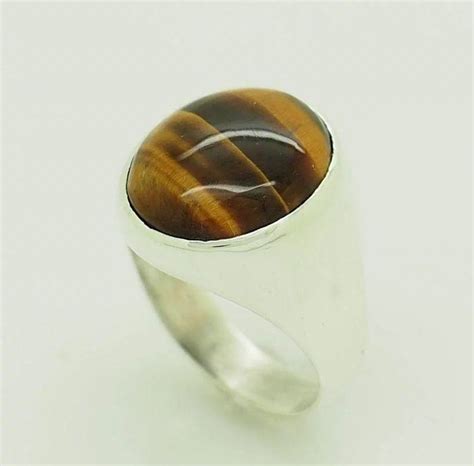 S Vintage Sterling Silver Oval Tigers Eye Gemstone Solitaire