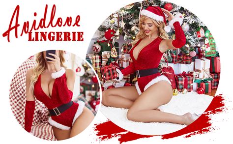 Avidlove Women Christmas Lingerie Sexy Deep V Plunging Teddy Bodysuit