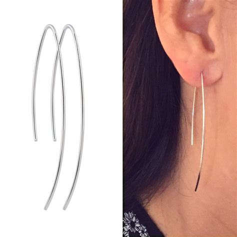 Boucles D Oreilles Fines Traversantes Argent 925 BO Longues Pendantes