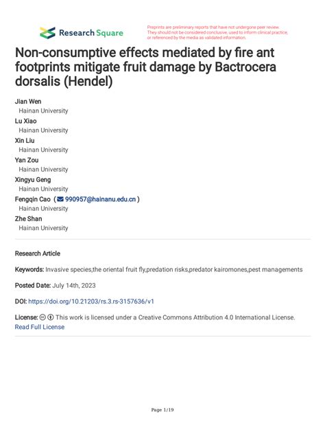 PDF Non Consumptive Effects Mediated By Fire Ant Footprints Mitigate