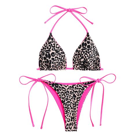 RQYYD Reduced Women S Triangle Bikini Leopard String Bikini Set Two