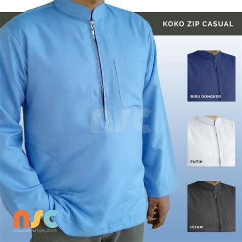 Jual New Baju Koko Resleting Pria Muslim Dewasa Lengan Panjang Polos