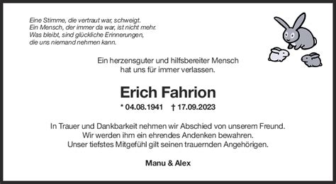 Nachruf Erich Fahrion 26 09 2023 Teckbote Trauerportal