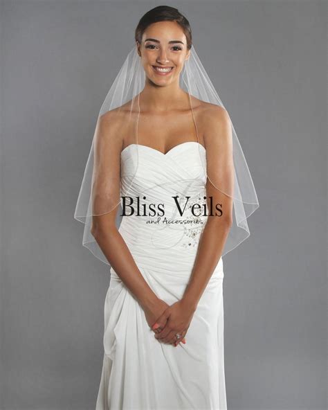 Tier Wedding Veil Simple Bridal Veil Fingertip Length Pencil Edge