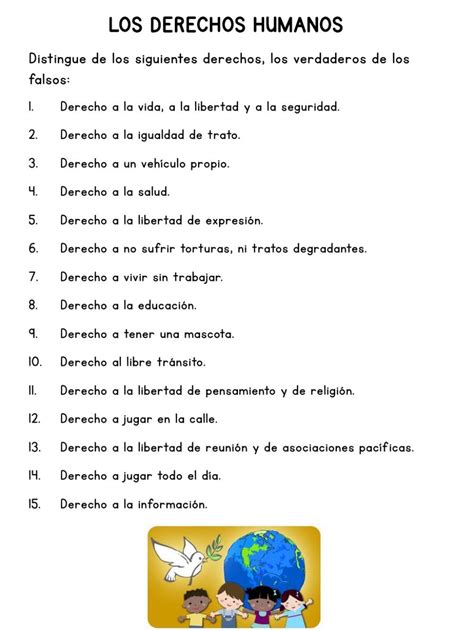 Ejercicio Interactivo De Derechos Humanos Derechos Humanos Para Niños