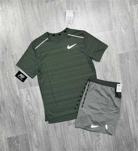 Nike Miler Juniper Fog Green Set With Grey Flex Shorts Active Performance