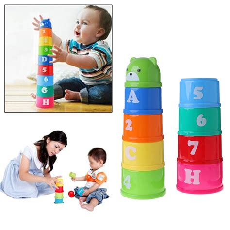 HBB 1 Set Baby Kids Education Figures Letters Stacking Pagoda Rainbow