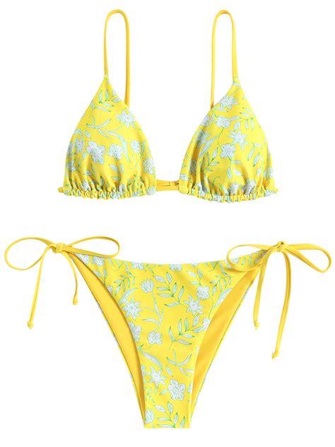 Zaful Women S Triangle Bikini Floral String Bikini Set Two Piece Swimsuit Bathing Suits