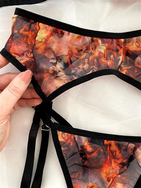 Mesh Lingerie Set Printed Mesh Underwear High Quality Handmade Lingerie Etsy