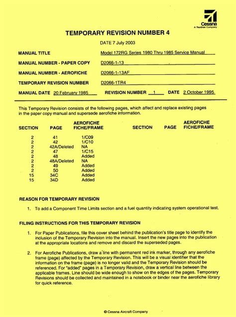 Cessna Model Rg Series Thru Service Manual