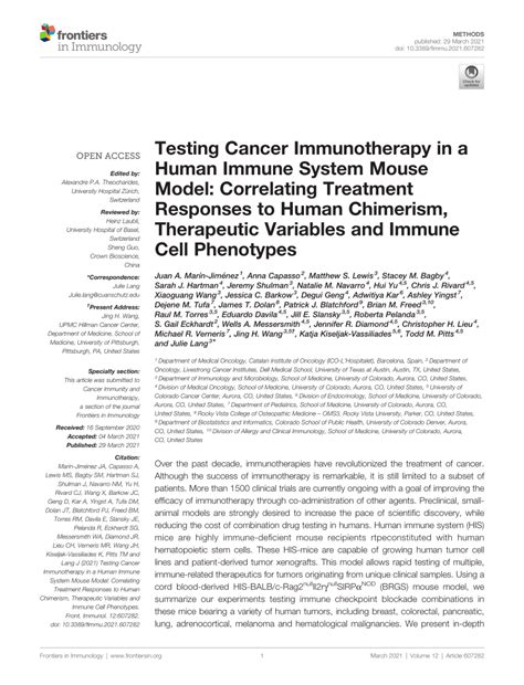 [PDF] Testing Cancer Immunotherapy in a Human Immune System Mouse Model ...