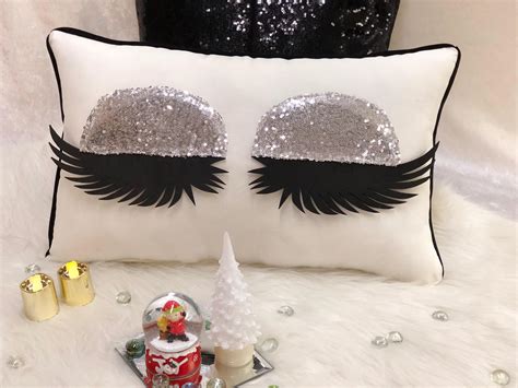 Silver Eyelash Pillow Handmade Eyelashes Silver Sequin Etsy